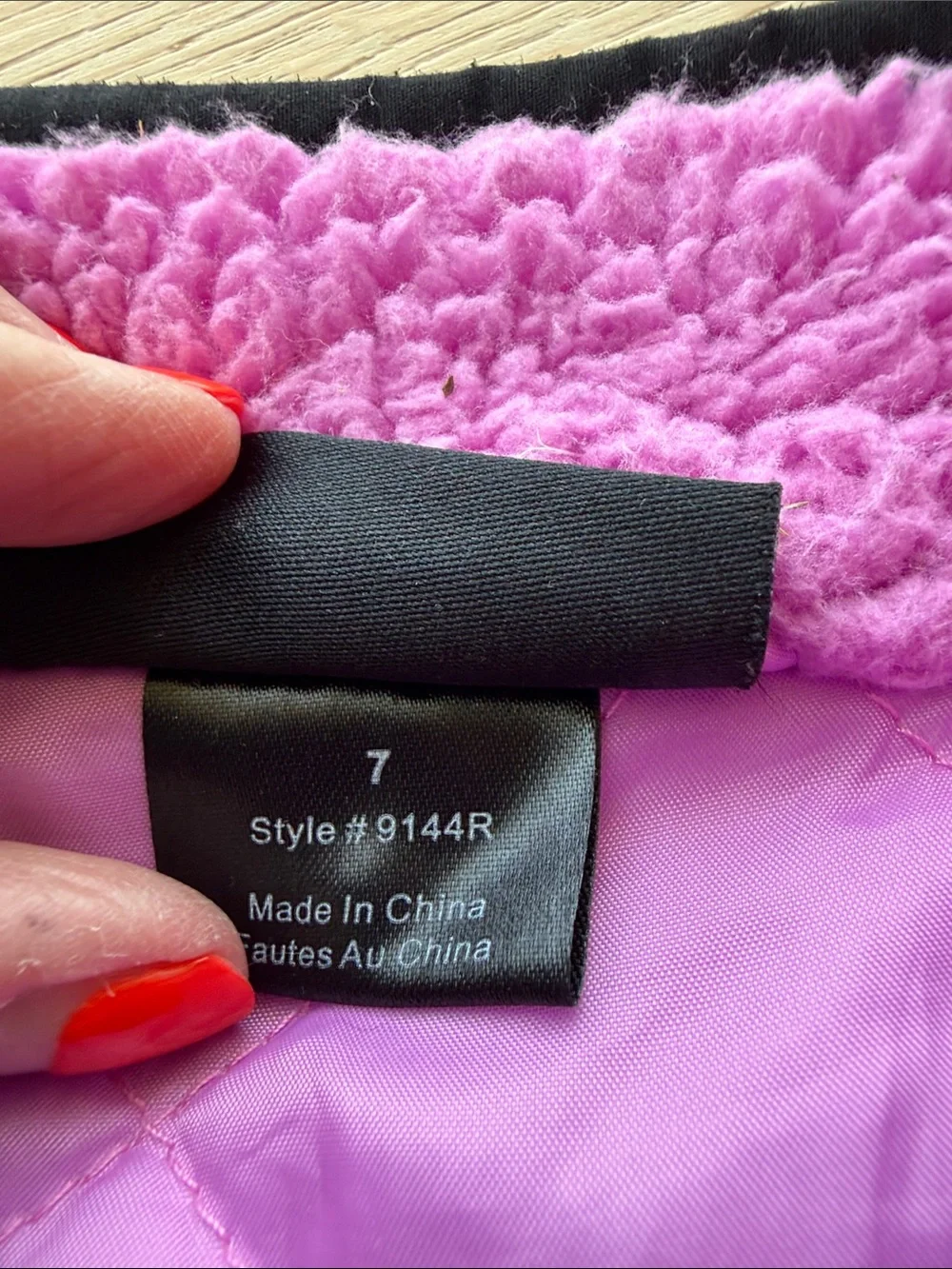 Kids 7y Pink Sherpa Jacket with Black Trim